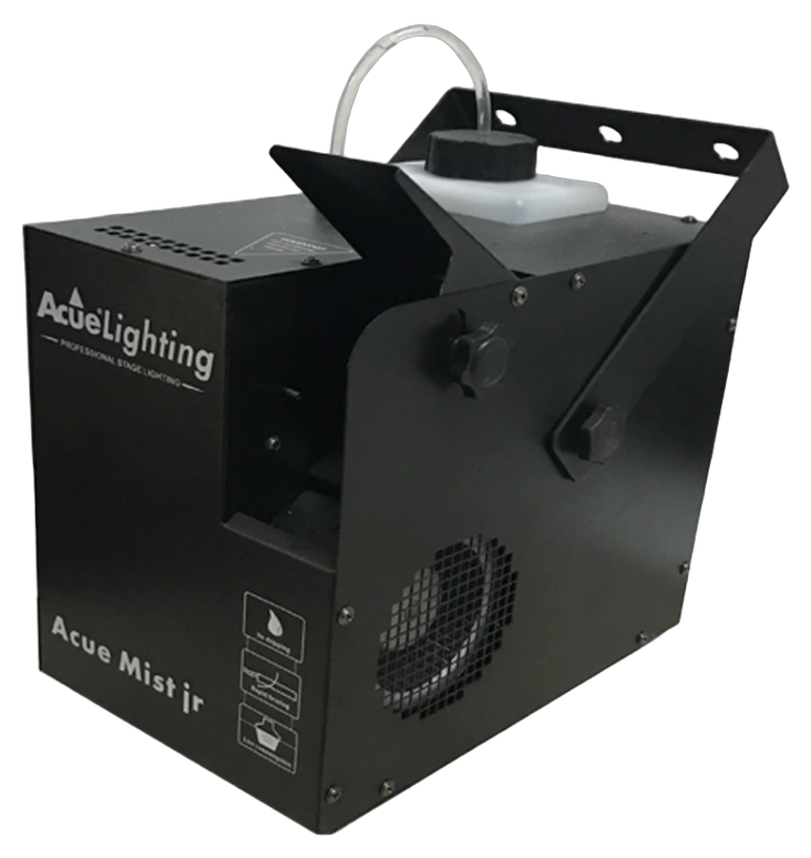 Acue Lighting Mist Jr 900 Compact Haze Machine Front View Acue Lighting Mist Jr 900 haze machine featuring compact design, control interface, and fog output nozzle