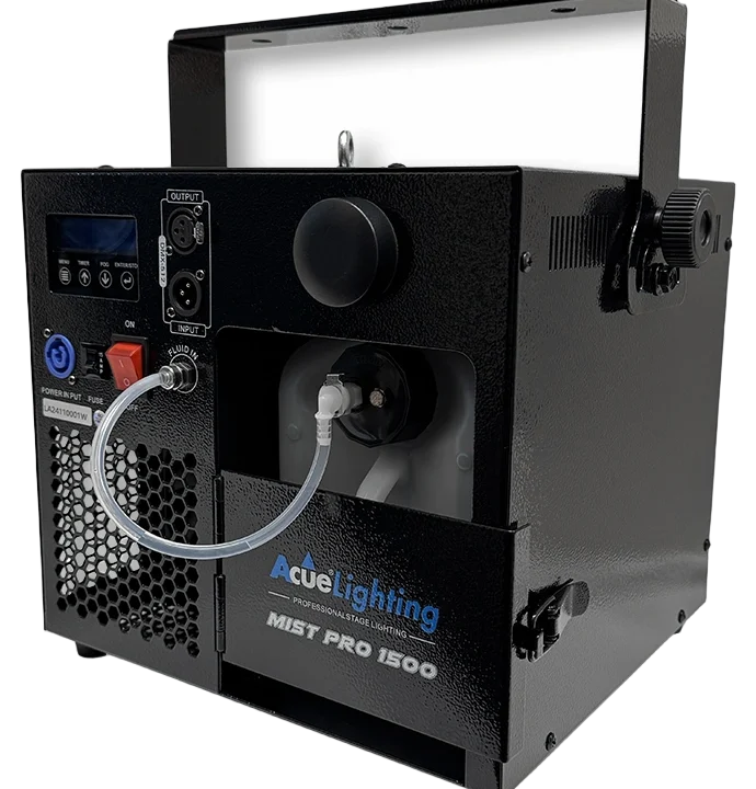 Acue Lighting Mist Pro 1500 V2 haze machine with control panel and fluid reservoir front view
