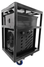 Acue Lighting Pro Haze 2500 IP outdoor haze machine showing side profile and control panel interface
