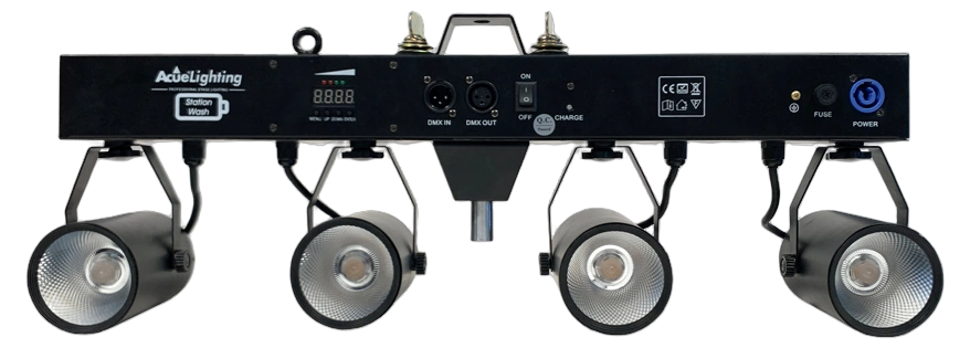 Acue Lighting Station Wash RGBA LED Bar Fixture Front View Acue Lighting Station Wash RGBA LED bar fixture with front-facing LED array and control interface