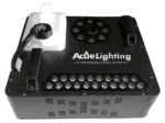 Acue Lighting Volcano 2 LED RGBW vertical fog blaster with side profile showing control panel and fog output nozzle