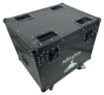 Acue Lighting Volcano 4 LED RGB vertical fog blaster in professional event lighting setup with atmospheric fog effect