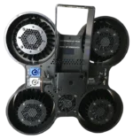 Acue Lighting Volt 4-Head LED Blinder showing control panel and bi-color LED heads detail