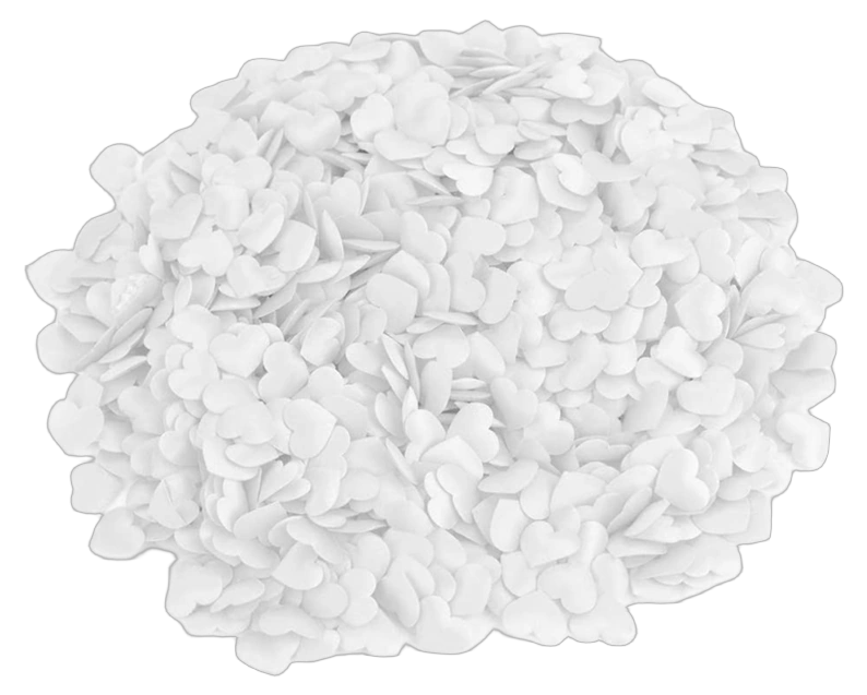 Acue Lighting Confetti White Hearts Paper Confetti Acue Lighting white hearts paper confetti scattered display showing product packaging and loose confetti pieces