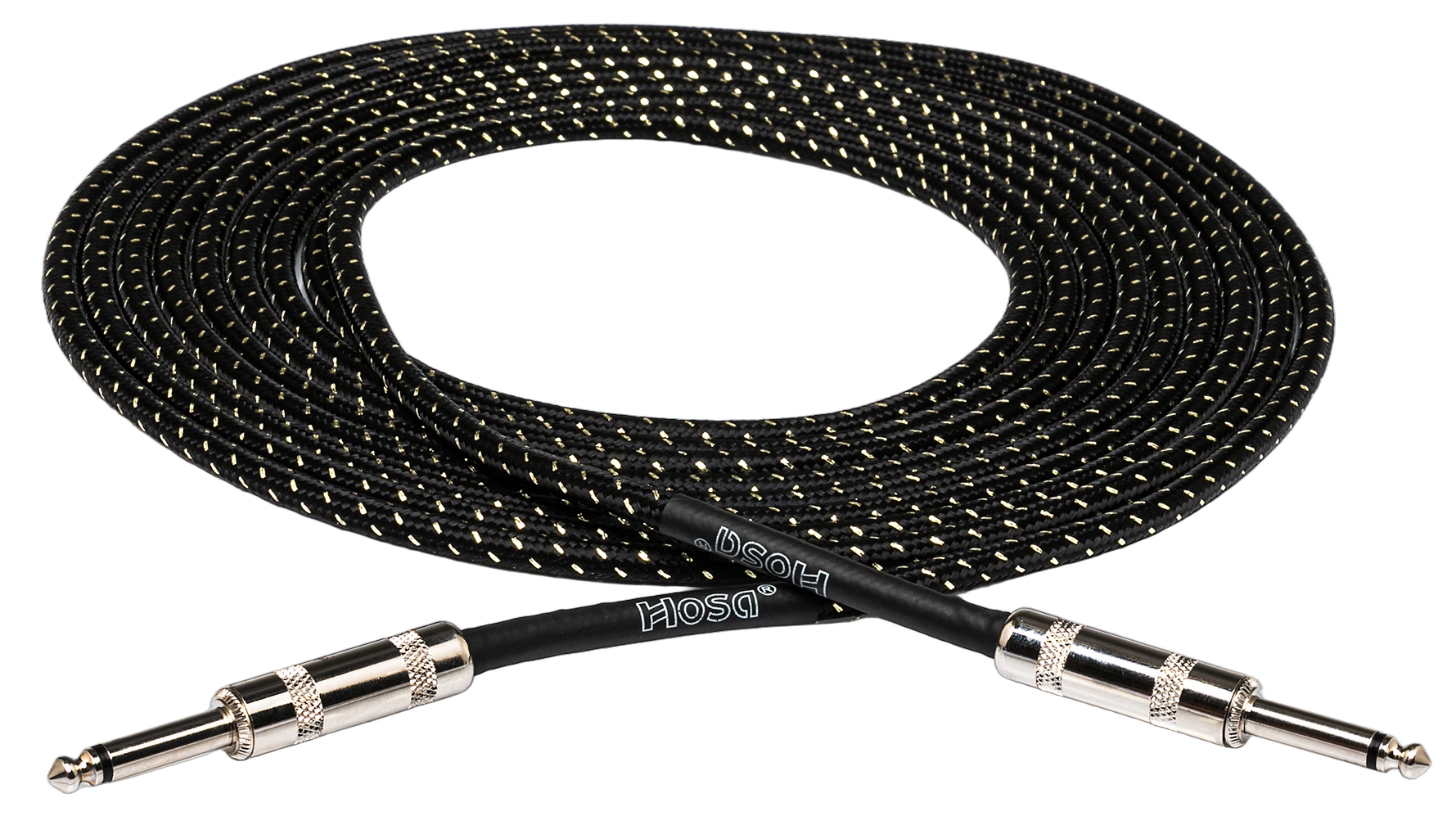 Hosa 3GT-18C4 Cloth Guitar Cable 18ft Detail Hosa 3GT-18C4 18-foot cloth guitar cable with straight connectors and woven jacket detail