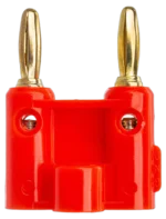 Hosa BNA-100 dual banana connectors installed on professional audio speaker cable in studio environment