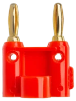 Hosa BNA-240 dual banana connectors installed on professional audio speaker cable in studio environment