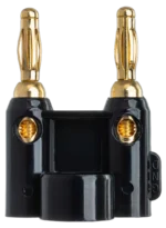 Hosa BNA-240 dual banana connector pair showing gold-plated contacts and dual-banana design detail