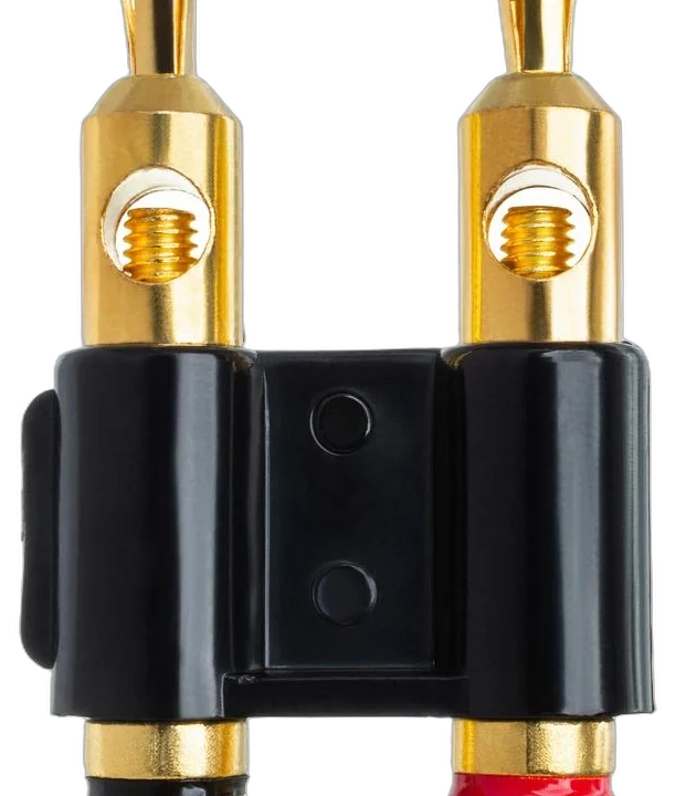 Hosa BNA-260BK dual banana connector in black showing contact detail and construction