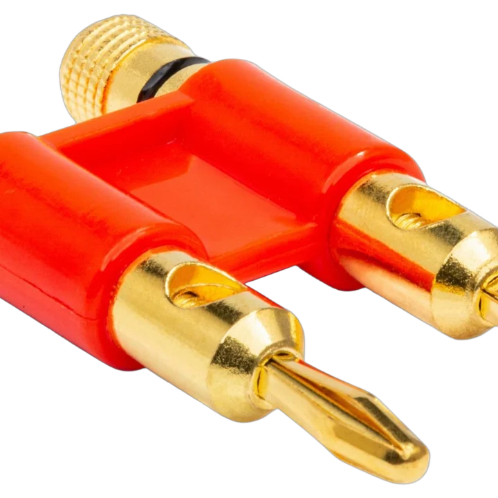 Hosa BNA-260RD red dual banana connector showing contact terminals and grip design