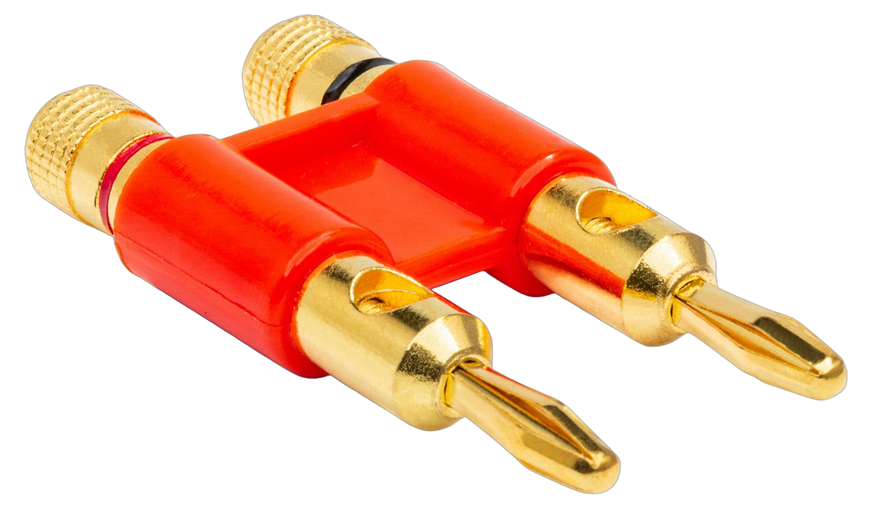 Hosa BNA-260RD Dual Banana Connector Red Detail Hosa BNA-260RD red dual banana connector showing contact terminals and grip design