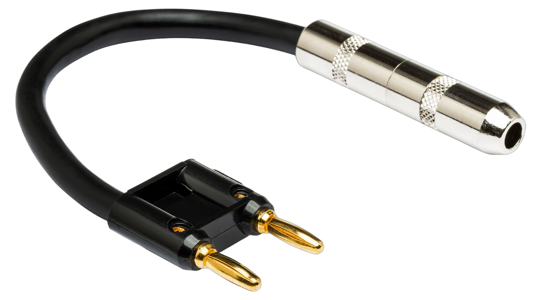 Hosa BNP-116BK Speaker Adapter 1/4 TS Banana Connectors Hosa BNP-116BK speaker adapter with 1/4 inch TS jack and dual banana plugs connectors