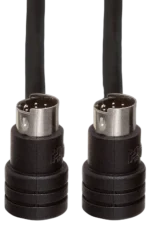 Hosa CCD-103 right-angle mini-DIN controller cable connected to CD player equipment in studio setup