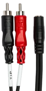 Hosa CFR-210 stereo breakout cable connected between audio equipment demonstrating real-world application