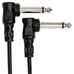 Hosa CFS-112 guitar patch cable showing molded right-angle connector detail and construction