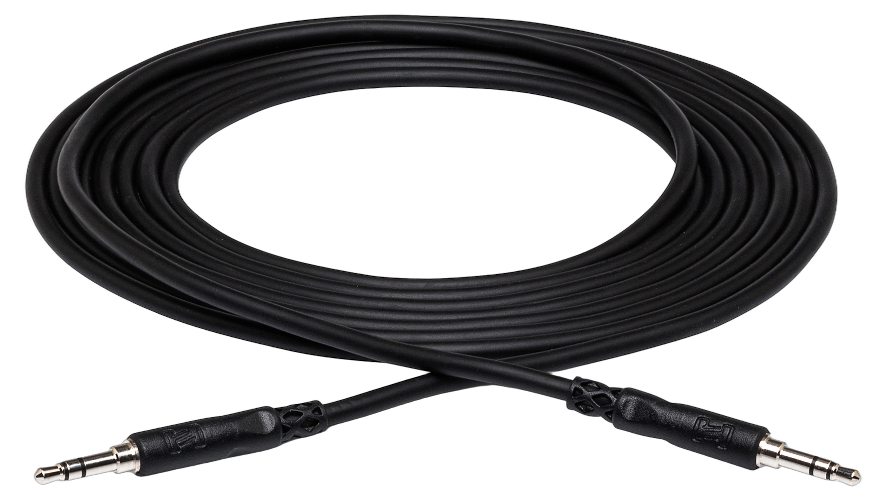 Hosa CMM-105RR Stereo Interconnect Cable Front View Hosa CMM-105RR stereo interconnect cable with right-angle 3.5mm TRS connectors, 5 feet