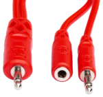 Hosa CMM-500Y-MIX Hopscotch patch cable showing 3.5mm connectors and pigtail configuration