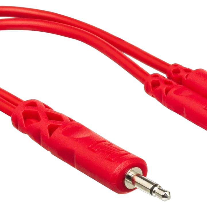 Hosa CMM-545Y Hopscotch patch cable with 3.5mm TS and TSF connectors, 1.5 feet length