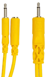 Hosa CMM-545Y Hopscotch patch cable showing 3.5mm TS and TSF connectors in detail