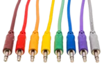 Hosa CMM-890 unbalanced 3.5mm TS patch cables coiled showing connector quality and cable construction