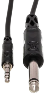 Hosa CMP-103 mono interconnect cable showing 1/4 inch TS and 3.5mm TRS connectors