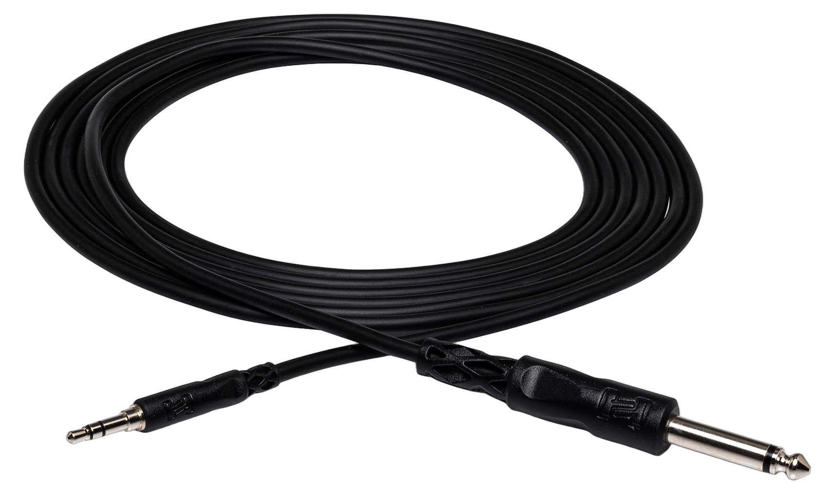 Hosa CMP-105 Mono Interconnect Cable Front View Hosa CMP-105 mono interconnect cable with 1/4 inch TS and 3.5mm TRS connectors, 5 feet length