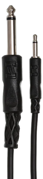 Hosa CMP-303 mono interconnect cable showing 3.5mm TS and 1/4 inch TS connectors in detail