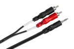 Hosa CMR-215 stereo breakout cable showing 3.5mm TRS and dual RCA connectors close-up