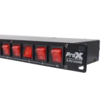 ProX 10 Way Edison AC power strip with 15A breaker, LED toggle switches, and 1U rack mount design