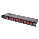 ProX 10 way Edison AC power strip with 15A breaker, LED toggle switches, and 1U rack mount design
