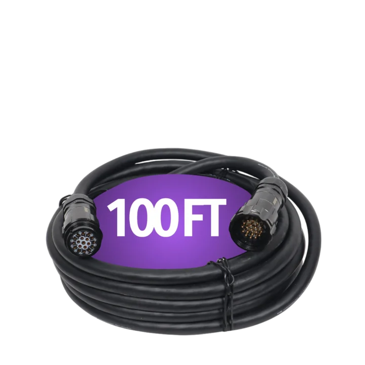 ProX 100 foot 19-pin power distribution extension cable with male to female connectors, 12AWG SJOOW jacket