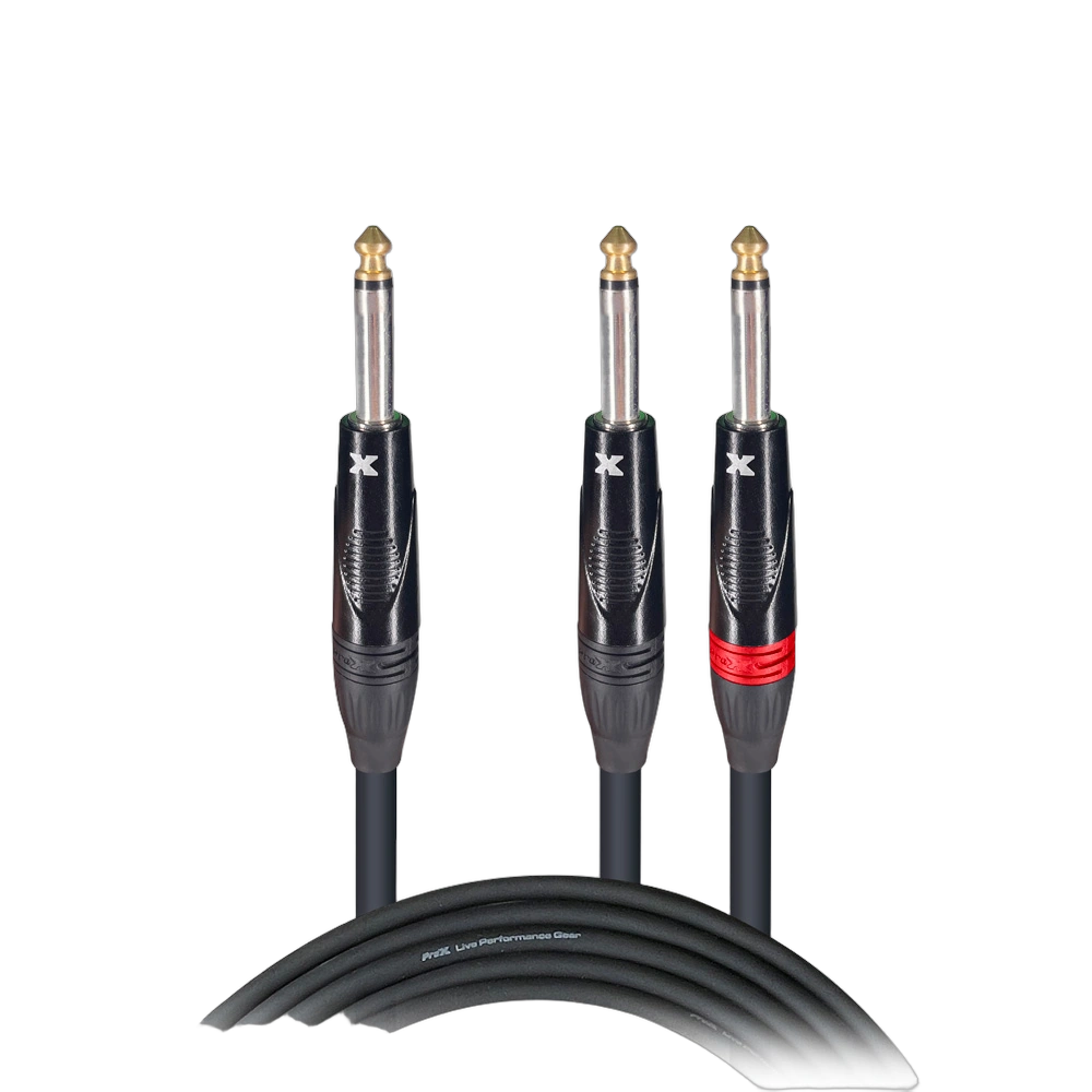 ProX 10 ft Y-Cable 1/4 TS Mono Splitter ProX 10 foot Y-cable with 1/4 inch TS mono connector and dual output connectors