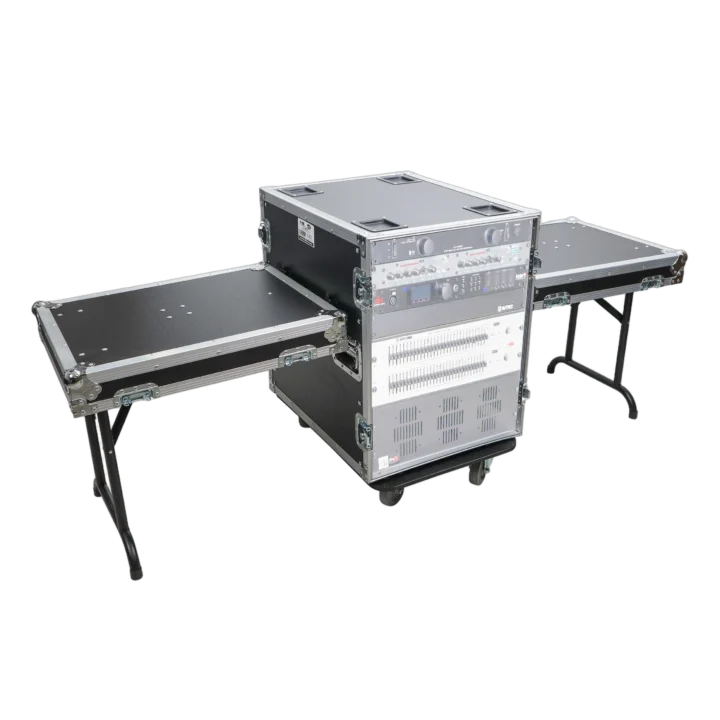 ProX 14U space amp rack mount ATA flight case with casters, 24 inch depth, front panel view