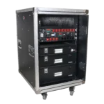 ProX 16U 24 inch deep vertical rack case with dual sliding slam doors and caster wheels front view