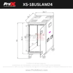 ProX 18U 24 inch deep vertical rack case with sliding slam doors dimensional diagram specifications