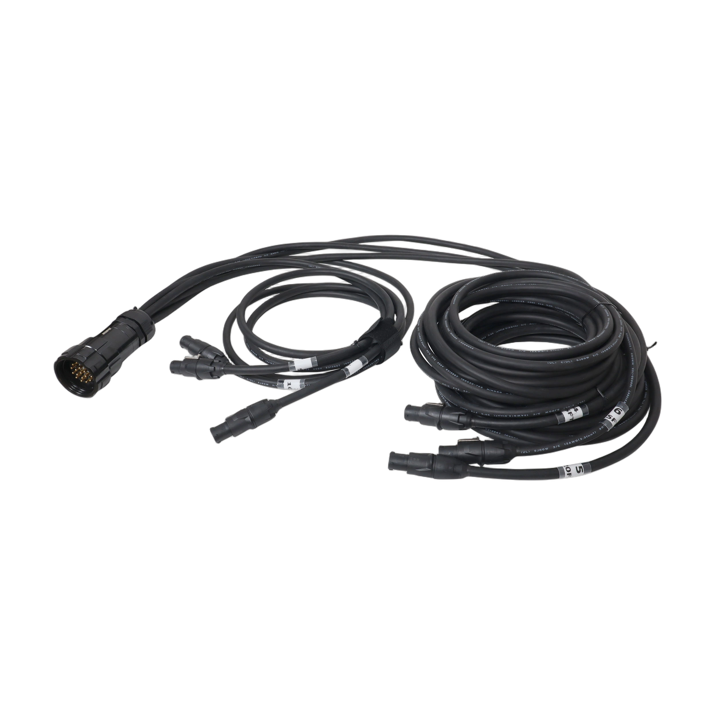 ProX 19-Pin Power Distro Cable Kupo to True1 Front ProX 19-pin power distribution cable with Kupo connector and six True1 outputs, 12AWG SJOOW construction