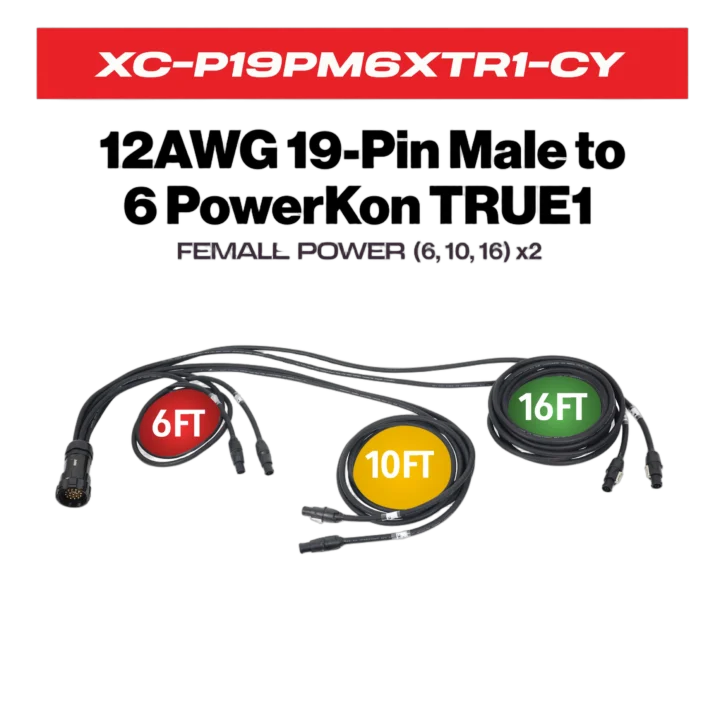 ProX 19-pin power distribution cable with Kupo connector and six True1 outputs, 12AWG SJOOW construction