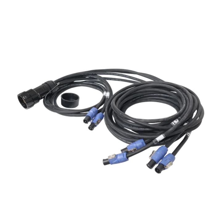 ProX 19-pin power distribution cable featuring Kupo connector and six PowerCON Blue outlets, 12AWG SJOOW construction