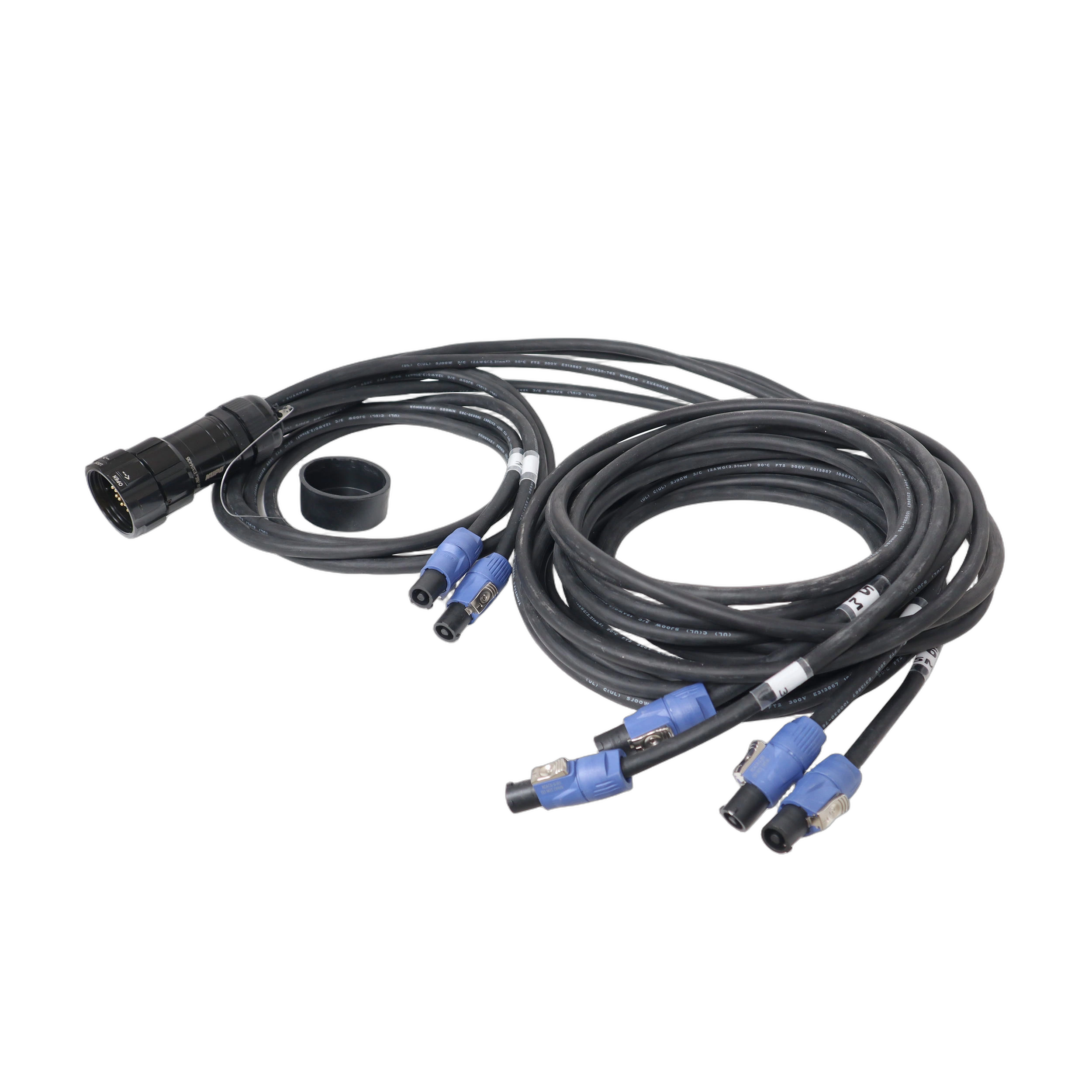 ProX 19-Pin Power Distro Cable with PowerCON Blue Connectors ProX 19-pin power distribution cable featuring Kupo connector and six PowerCON Blue outlets, 12AWG SJOOW construction