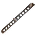 ProX 1U rack panel punched for 12 XLR connectors, speaker twist connectors, and power connections detail view
