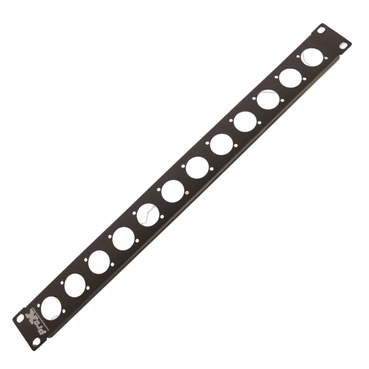 ProX 1U rack panel with 12 punched XLR connector ports, front view