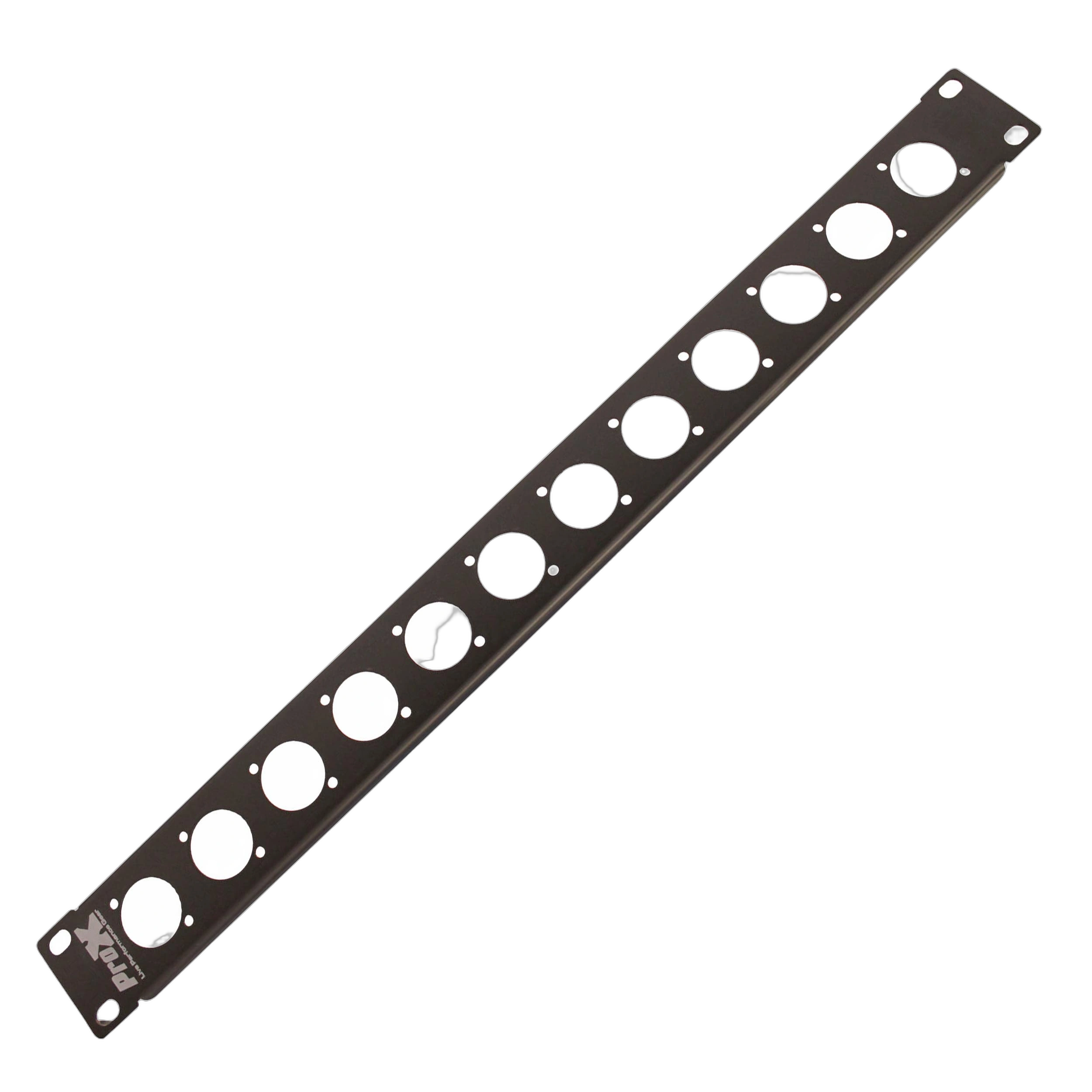 ProX 1U Rack Panel 12 XLR Connectors Front ProX 1U rack panel with 12 punched XLR connector ports, front view