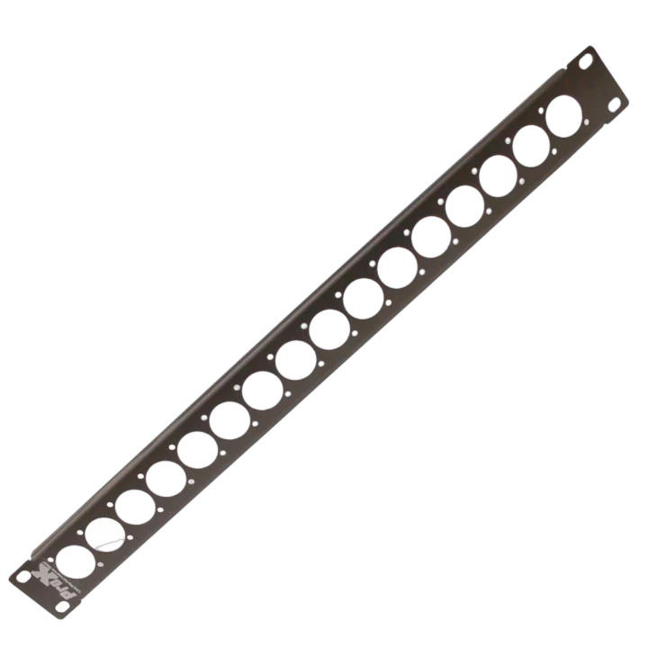 ProX 1U rack panel with 16 punched XLR connector ports for audio routing and power connections
