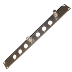 ProX 1U rack panel with eight XLR connector holes punched for audio routing and speaker connections
