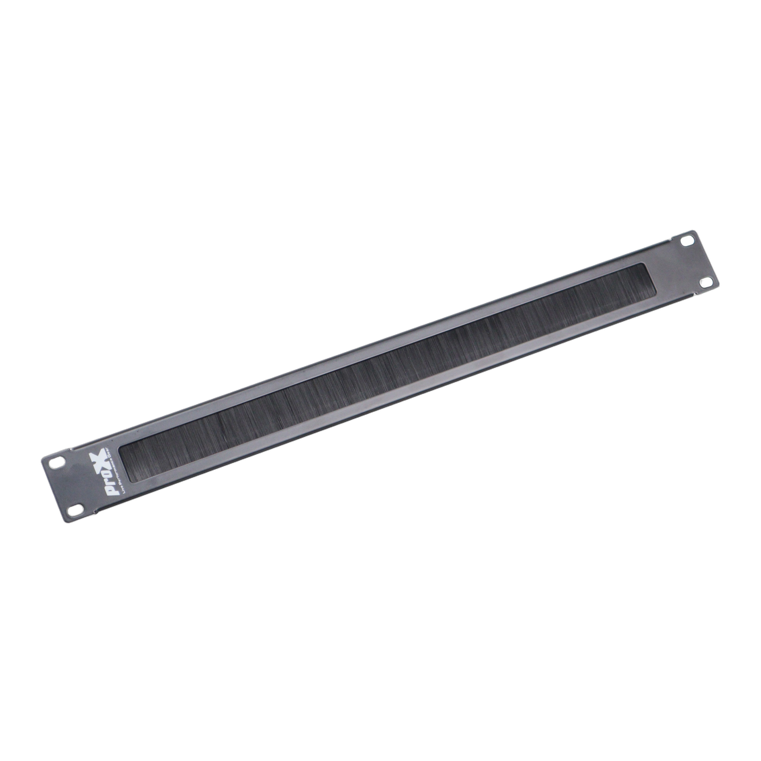 ProX 1U Rack Panel Brush Cable Management Slot Strips ProX 1U rack panel brush cable management slot strips front view with black bristles