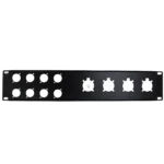 ProX 2U-8 XLR D +4 NL4 NAC3 unloaded rack panel showing connector detail and port configuration