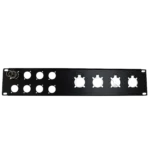 ProX 2U-8 XLR D +4 NL4 NAC3 unloaded rack panel with eight XLR connectors and professional audio routing