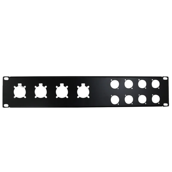 ProX 2U-8 XLR D +4 NL4 NAC3 unloaded rack panel front view with eight XLR connectors