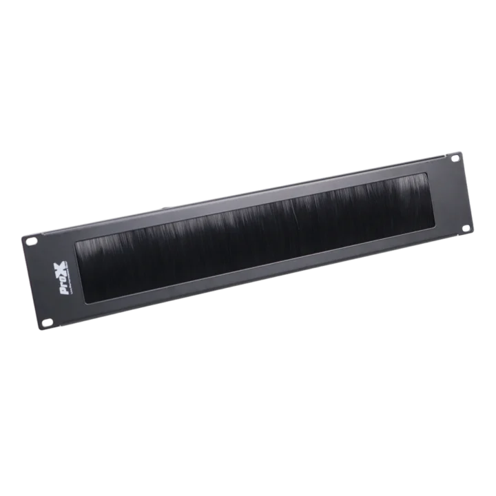 ProX 2U rack panel brush cable management slot strips front view with black bristles