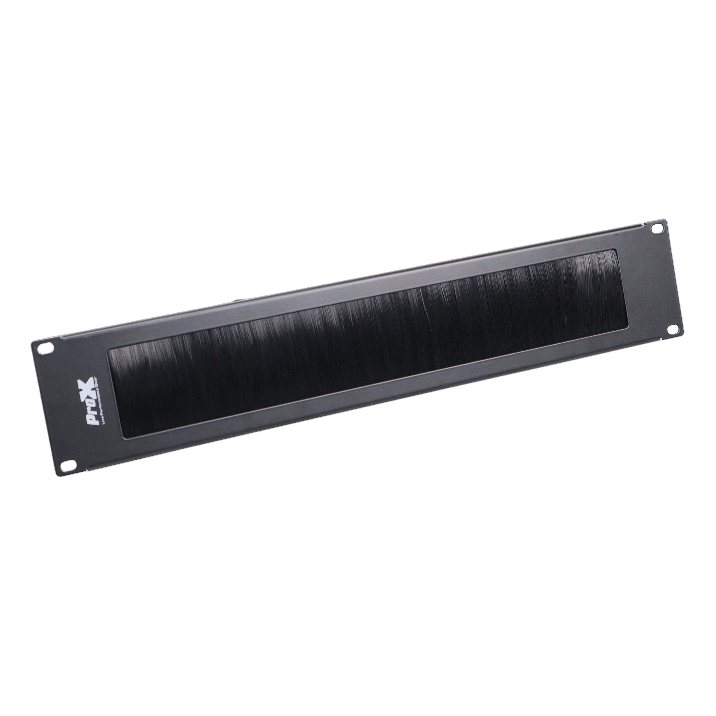 ProX 2U Rack Panel Brush Cable Management Slot Strips ProX 2U rack panel brush cable management slot strips front view with black bristles